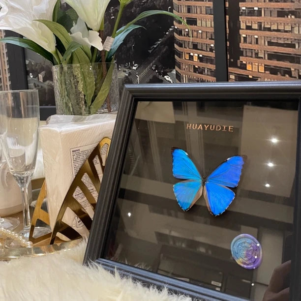 West Wind Morpho glass butterfly specimen real butterfly light luxury wall art premium atmospheric photo frame butterfly specimen square 8 inches