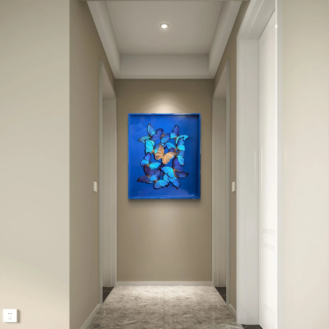FLORAFLY "Blue Sea Gilt" Real Butterfly decorative art Imported Real Butterfly Sofa Background Wall decorative art Gift - image 2
