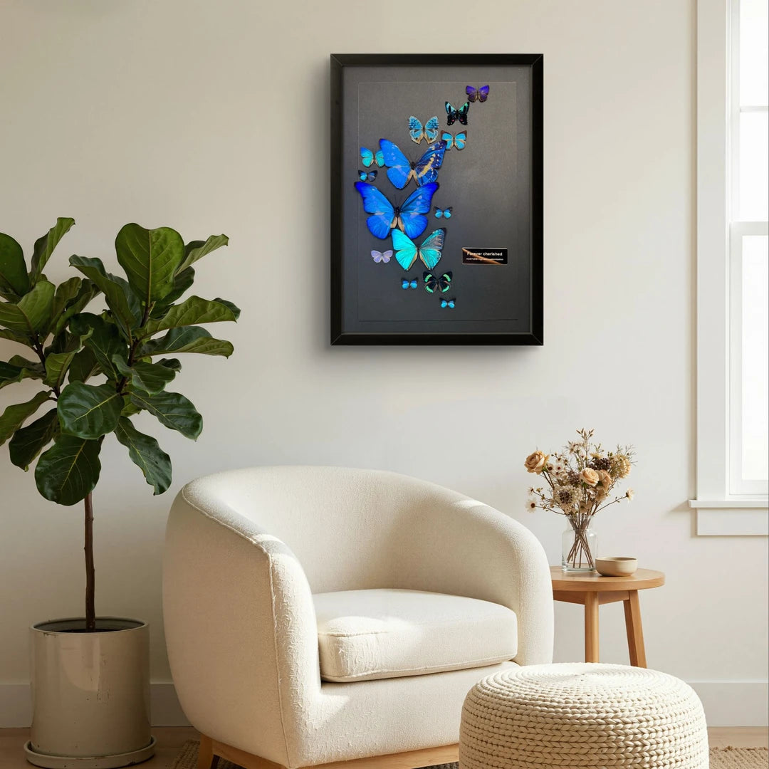 FLORAFLY "Blue Moon" luxury-style butterfly assemblage vertical wood frame real butterfly picture frame simple decorative art gift - image 3