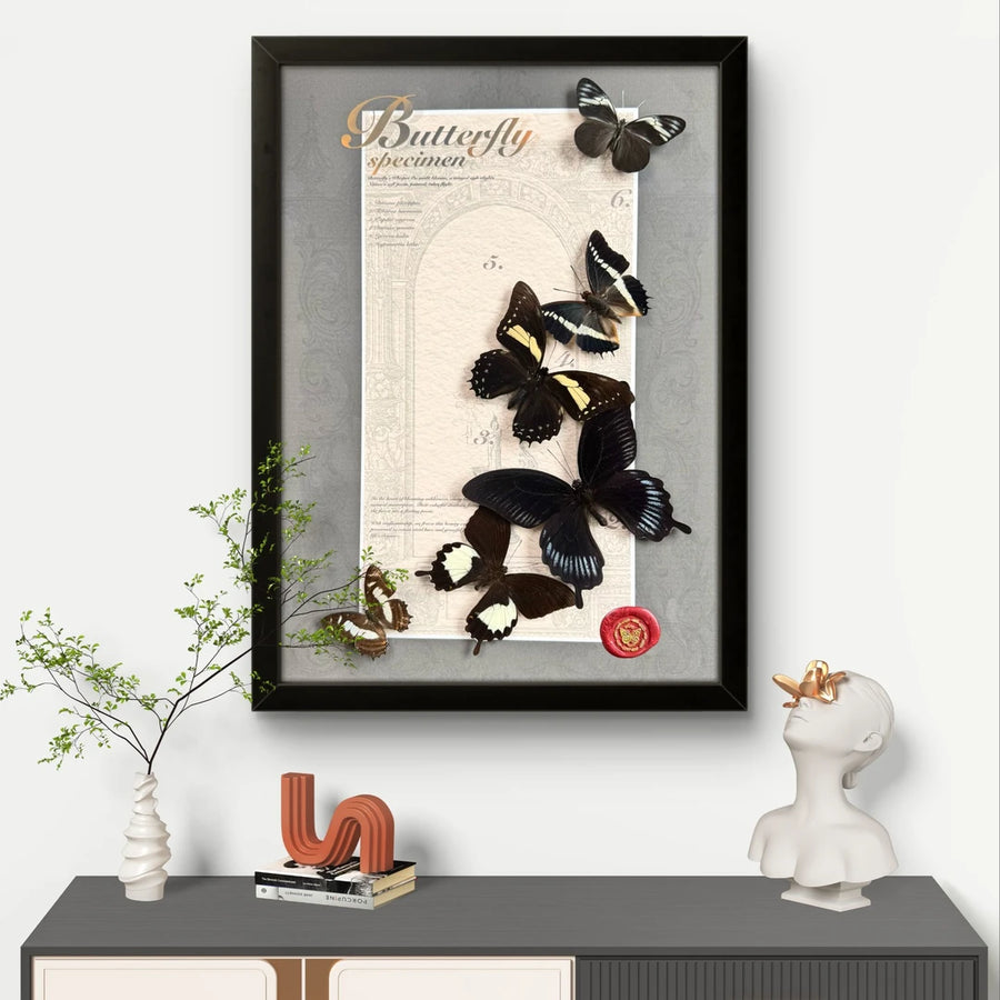 FLORAFLY "Silence of the Night" luxury-style butterfly assemblage vertical wood frame real butterfly picture frame simple decorative art gift