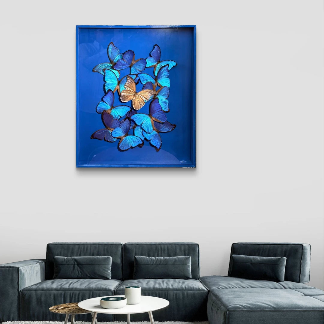 FLORAFLY "Blue Sea Gilt" Real Butterfly decorative art Imported Real Butterfly Sofa Background Wall decorative art Gift - image 4