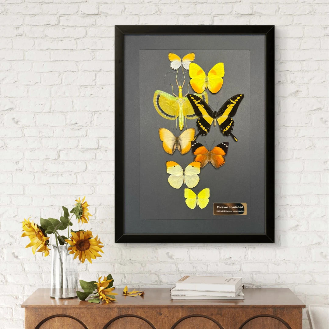 FLORAFLY "Golden Rain Secret Realm" luxury-style butterfly assemblage vertical wood frame real butterfly specimen frame decorative art gift - image 1