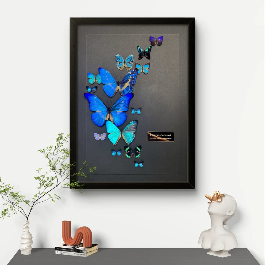 FLORAFLY "Blue Moon" luxury-style butterfly assemblage vertical wood frame real butterfly picture frame simple decorative art gift