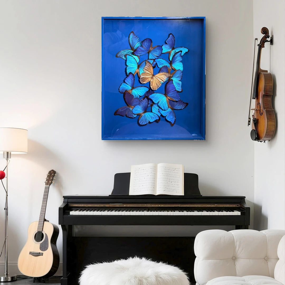 FLORAFLY "Blue Sea Gilt" Real Butterfly decorative art Imported Real Butterfly Sofa Background Wall decorative art Gift - image 3