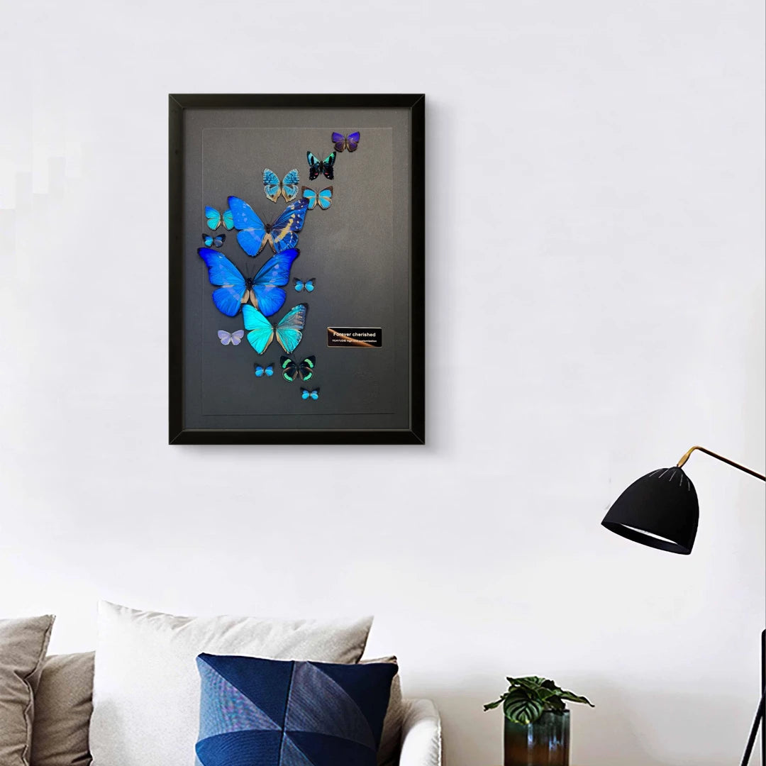 FLORAFLY "Blue Moon" luxury-style butterfly assemblage vertical wood frame real butterfly picture frame simple decorative art gift - image 2