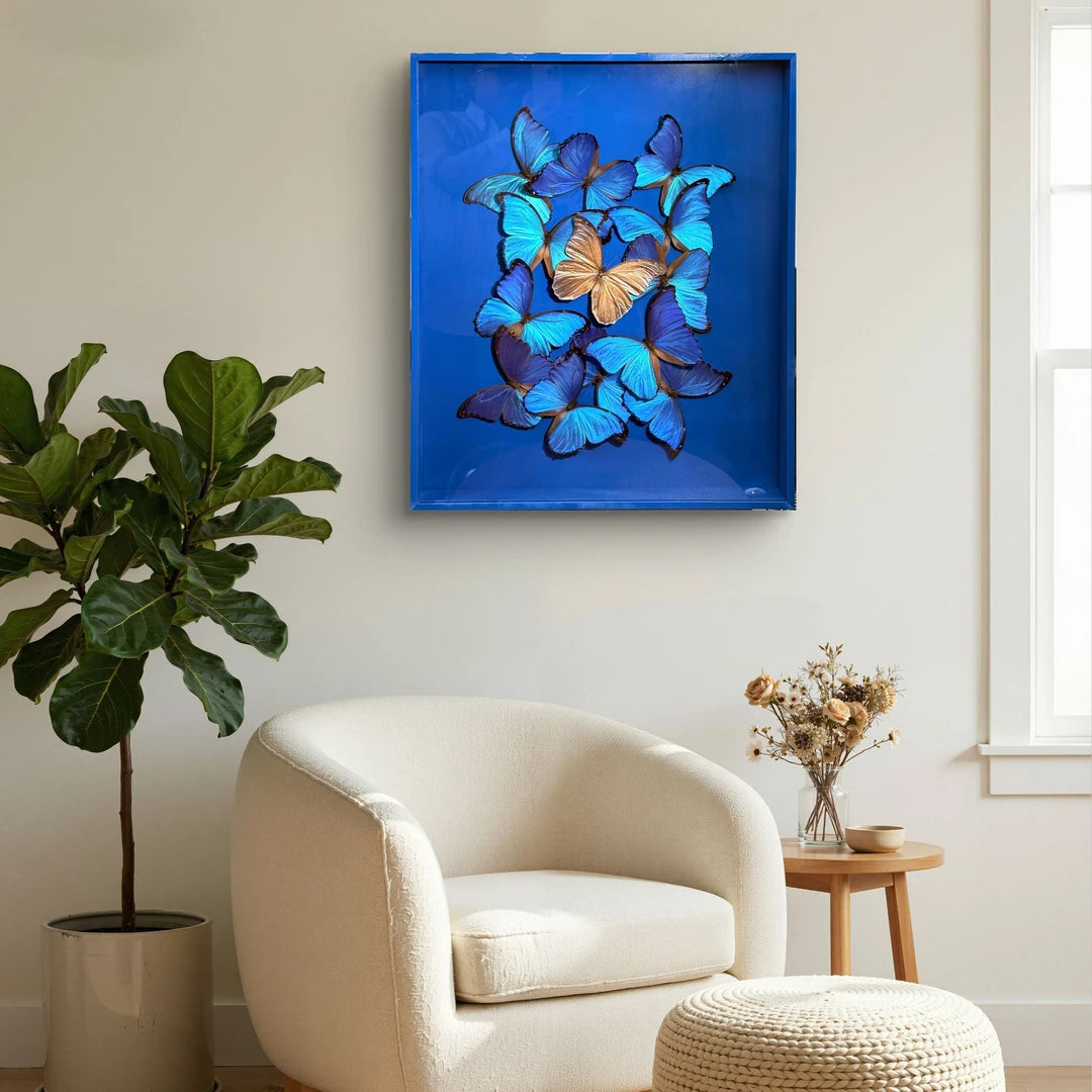 FLORAFLY "Blue Sea Gilt" Real Butterfly decorative art Imported Real Butterfly Sofa Background Wall decorative art Gift - image 1