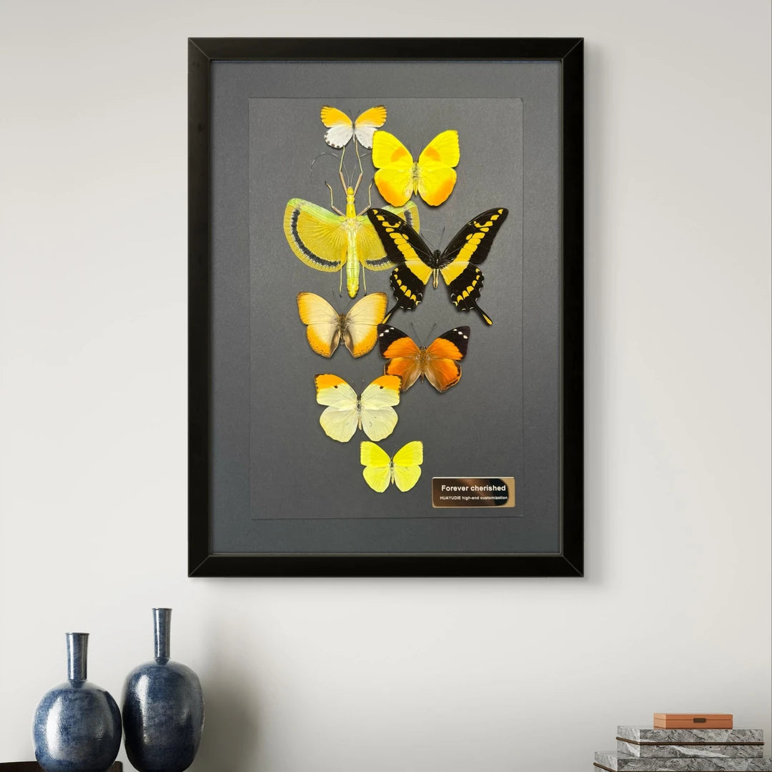 FLORAFLY "Golden Rain Secret Realm" luxury-style butterfly assemblage vertical wood frame real butterfly specimen frame decorative art gift - image 3
